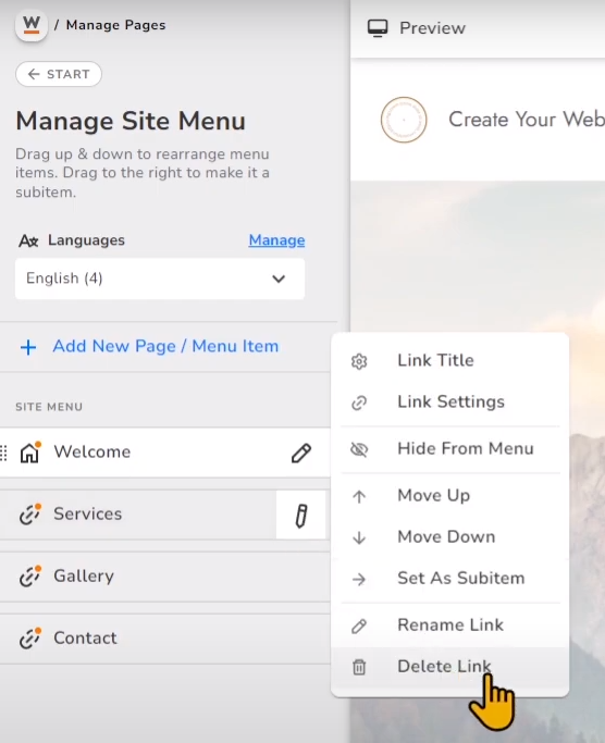 Manage Site Menu