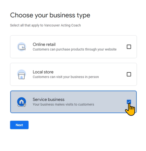 Google Business Profile Business Type