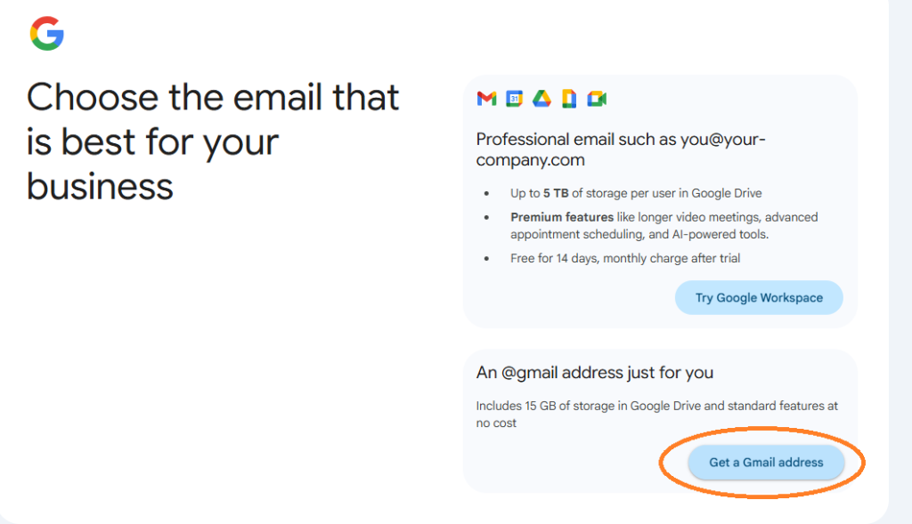 get a gmail address step